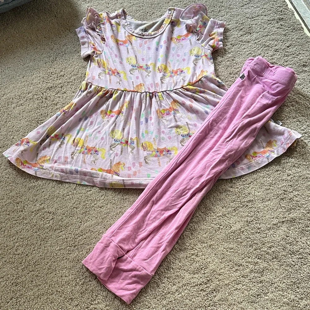 Birdie Bean Bamboo Merry Go Round Horse print peplum and legging matching set 2T